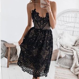 Black & Tan Lace Design Cocktail Dress Size Med.